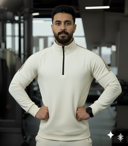 Performance Quarter Zip Sweatshirt Offwhite / cafe