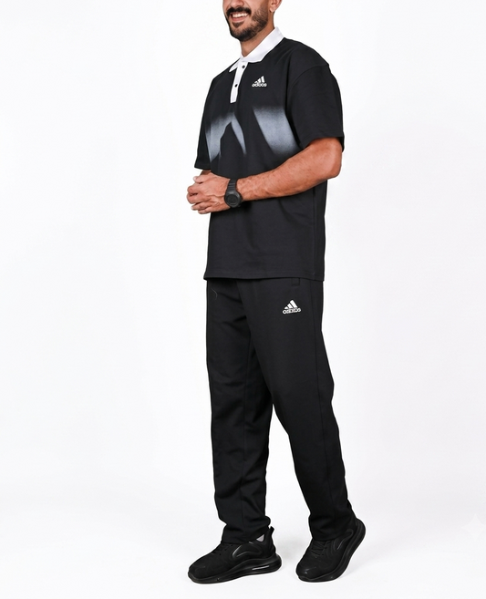 Chest Stripe Polo Set- Black
