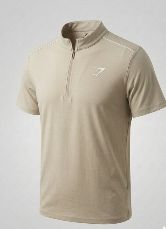 Vital Polo Quarter Zip Tshirt - Beige