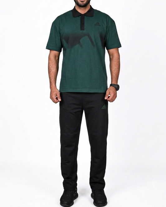 Chest Stripe Polo Set- Green black