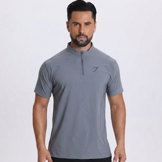 Vital Polo Quarter Zip Tshirt - Grey