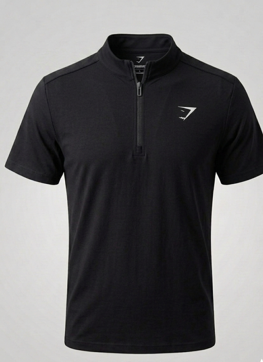 Vital Polo Quarter Zip Tshirt - Black