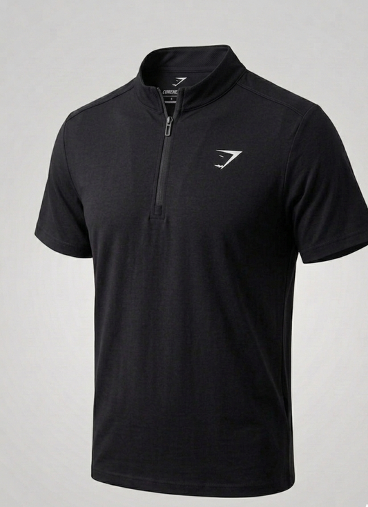 Vital Polo Quarter Zip Tshirt - Black