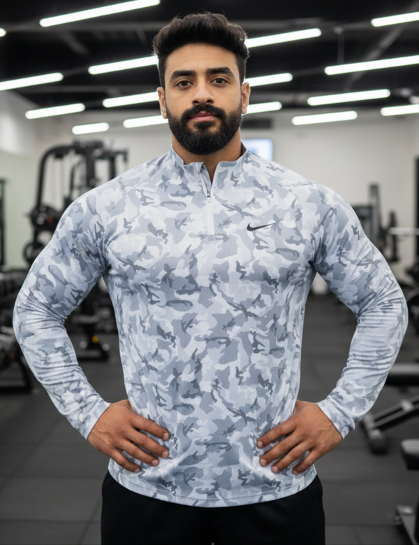 The Premium Zipped Long Sleeves Camo - White