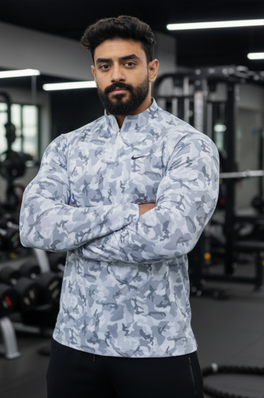 The Premium Zipped Long Sleeves Camo - White