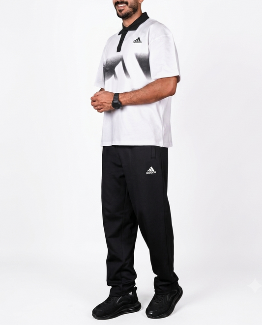 Chest Stripe Polo Set - White /Black