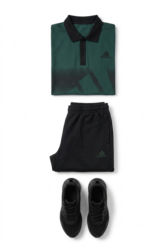 Chest Stripe Polo Set- Green black