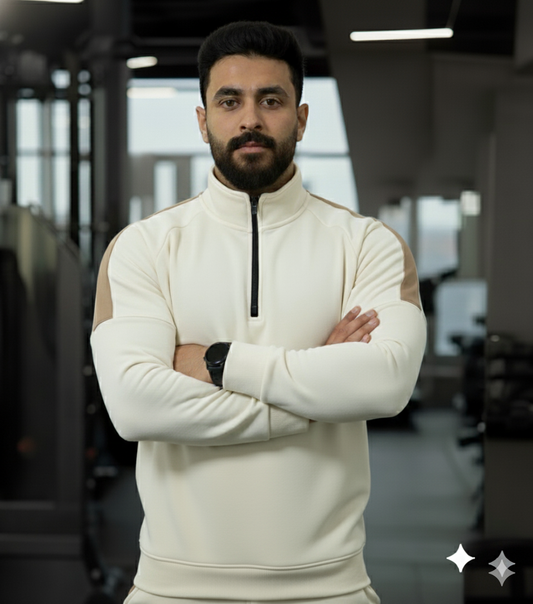 Performance Quarter Zip Sweatshirt Offwhite / cafe