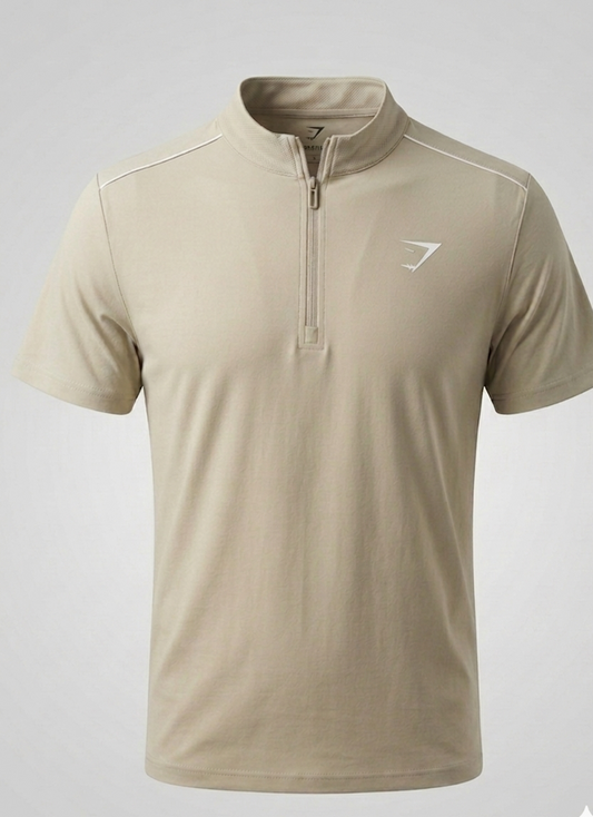 Vital Polo Quarter Zip Tshirt - Beige