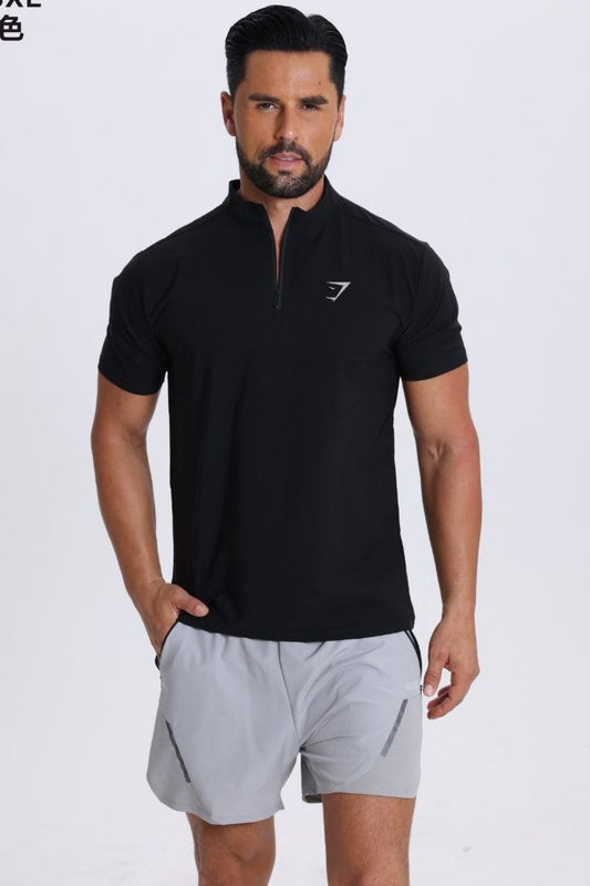 Vital Polo Quarter Zip Tshirt - Black