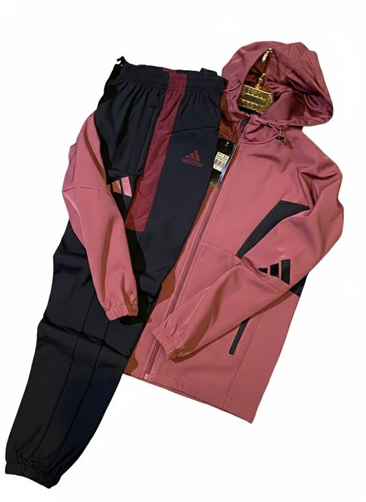 Full Zip Hooded Tracksuit - Black red